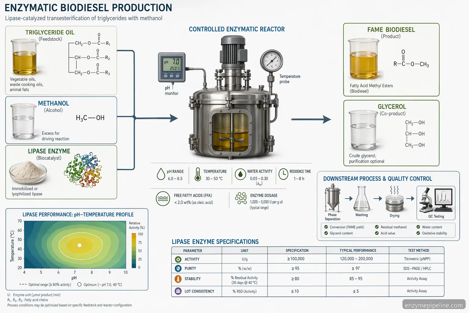 biofuel enzymes supplier for biodiesel-mekanisme med enzymatisk transesterificering, pH, temperatur og QC-kontrolpunkter